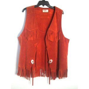 Vintage Genuine Leather Suede FRINGE VEST Hippie Groovy Cowboy Native Americ XL